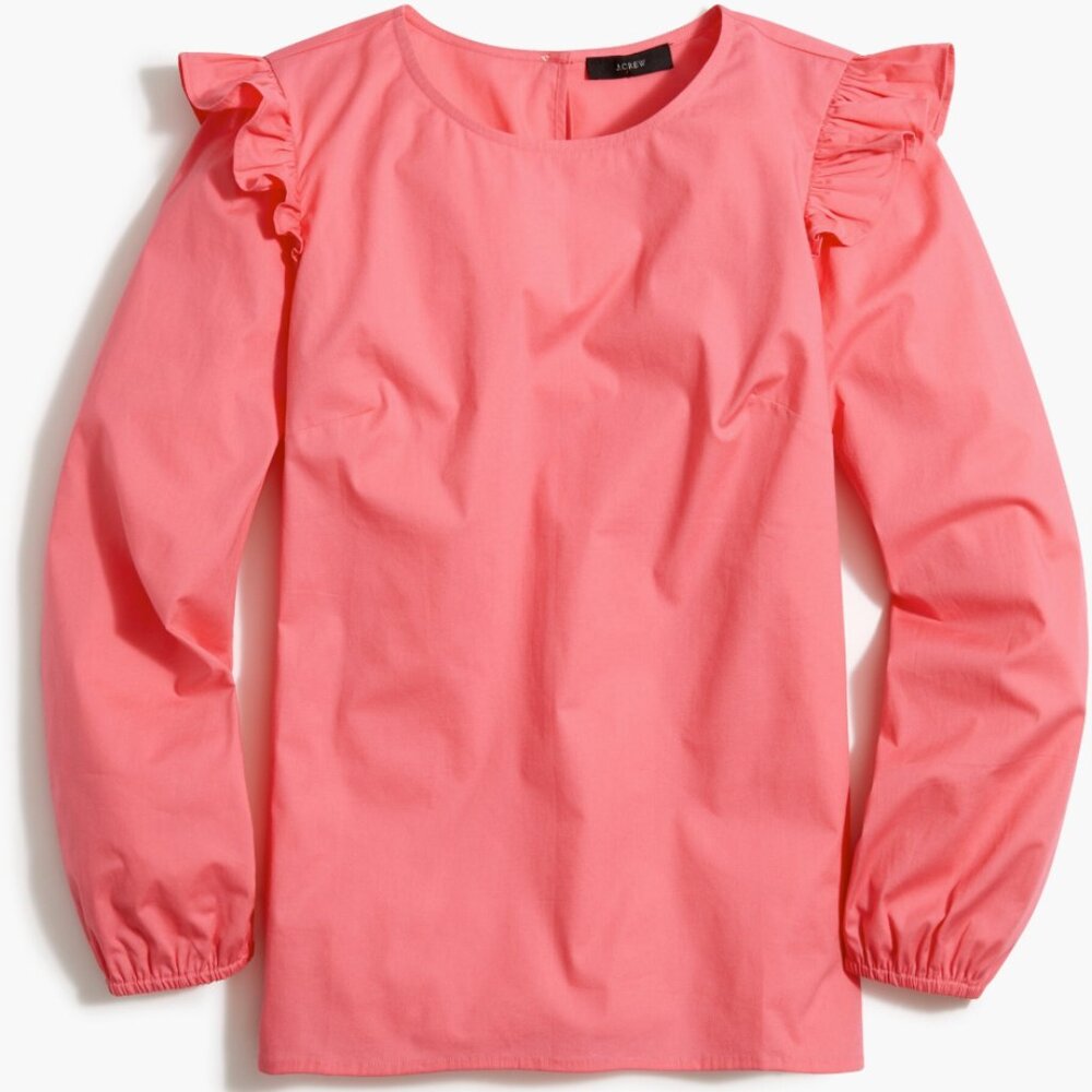 ✨🌸 J.Crew Factory Cotton Poplin Top with Ruffles – Coral Pink (NEW WITH TAG)✨🌸